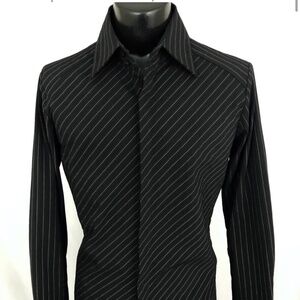 7 Diamonds Men’s Long Sleeved Button Up Collared Black Silver Shirt S XXXL